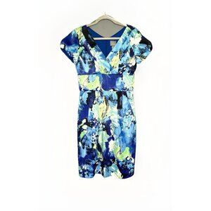 Rabbit Rabbit Rabbit Dress Womens 6 Blue Green Aqua Watercolor Print Art To Wear